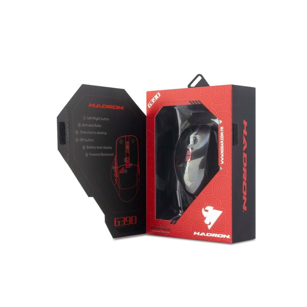 Hadron G390 Kablosuz Oyuncu Mouse Type-C Port Şarjlı + Led gösterim Rgb 1600Dpi Sessiz Siyah
