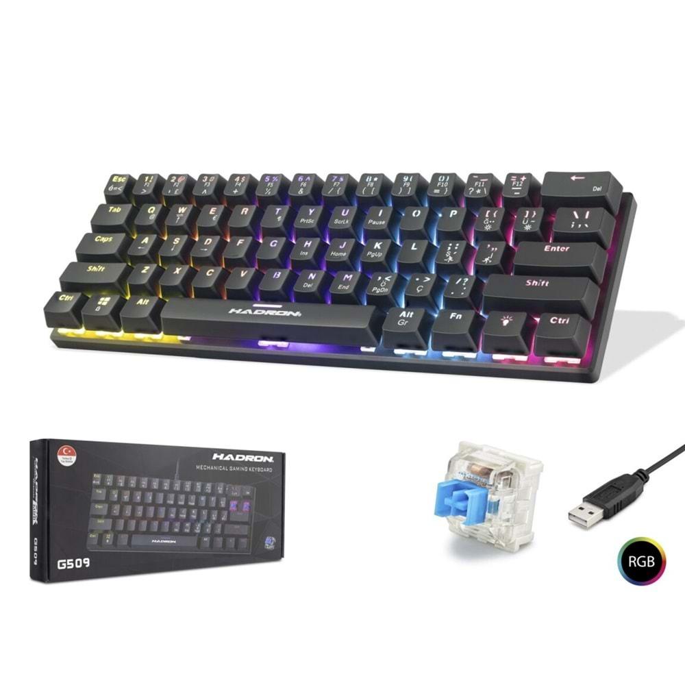 Hadron G509B Kablolu Oyuncu Mini Klavye Mekanik Blue Switch Rgb Q Siyah