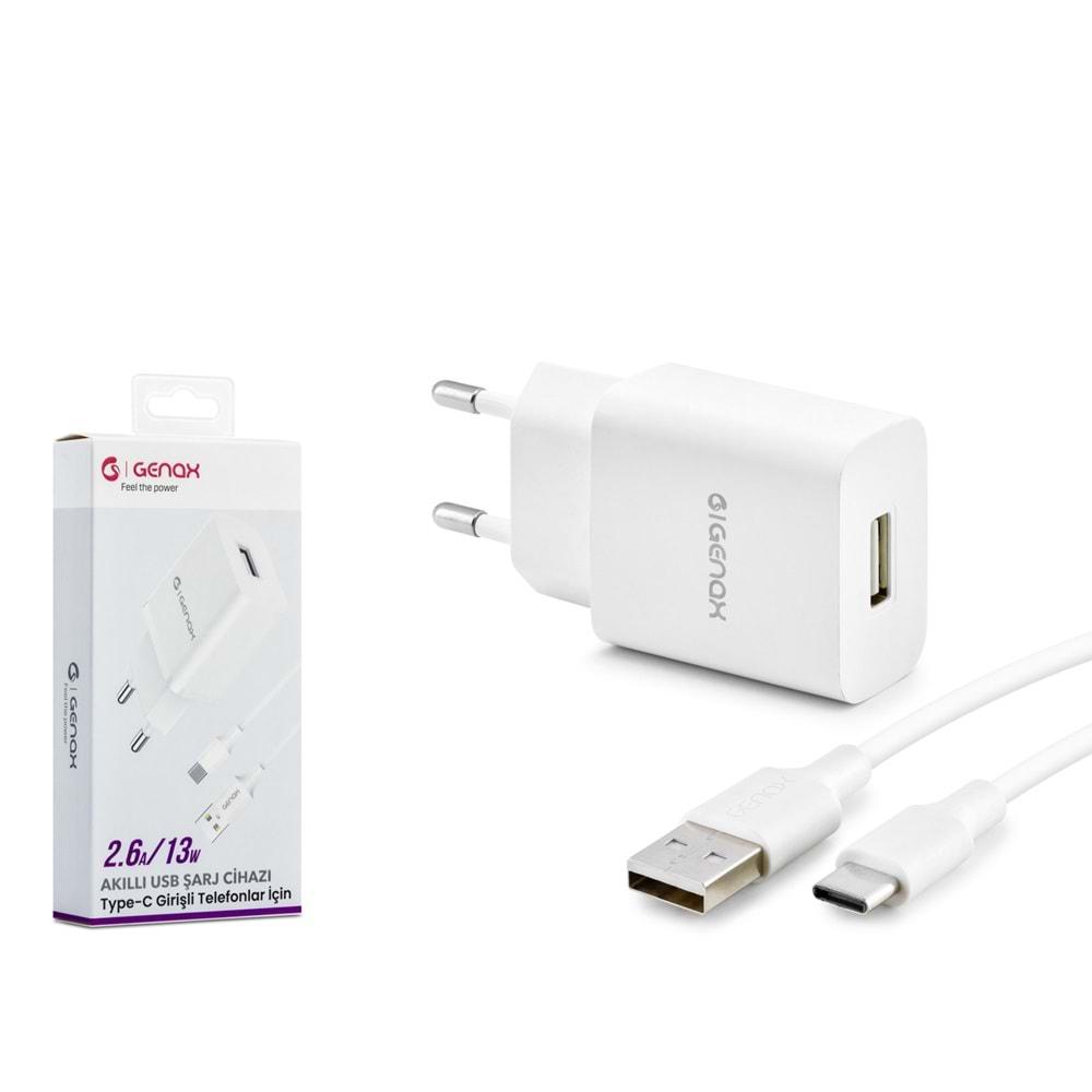 GENAX GNX003 TYPE-C - USB ŞARJ ADAPTÖRÜ SET 2.6A 13W BEYAZ