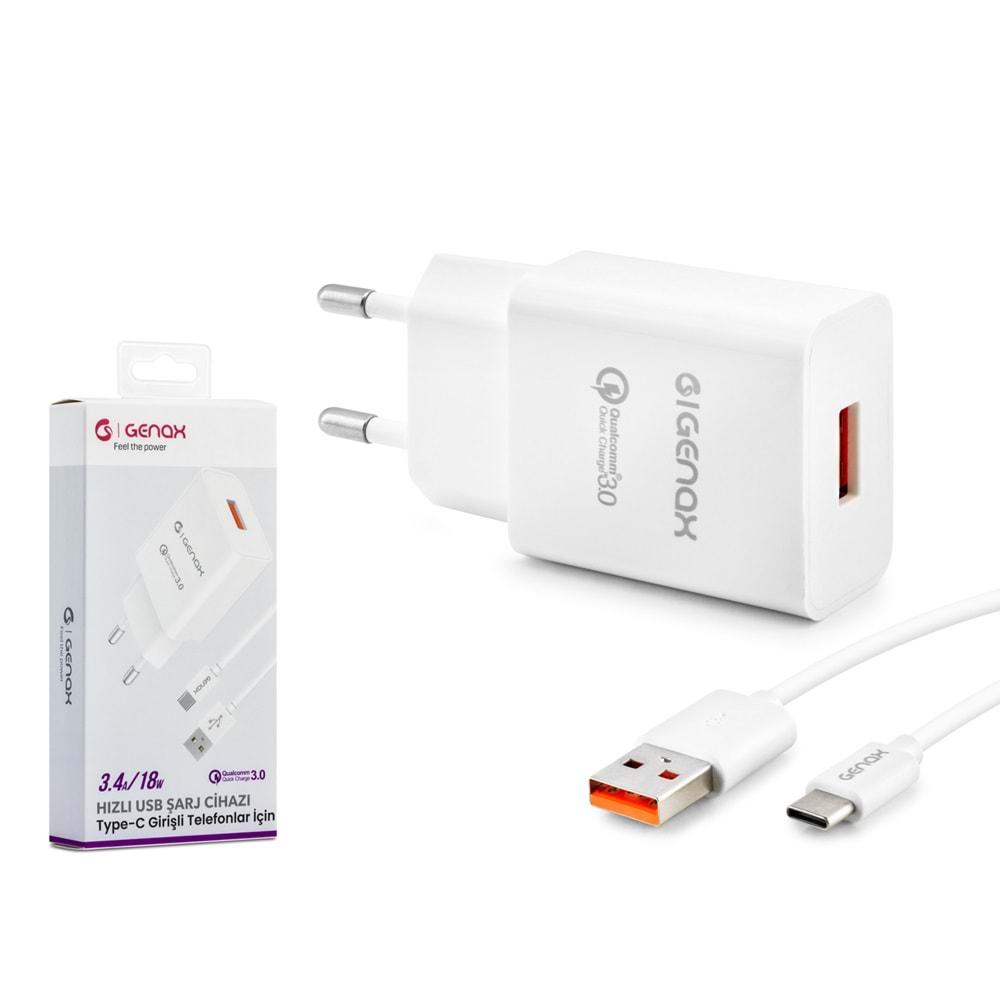 GENAX GNX006 TYPE-C -USB ŞARJ ADAPTÖRÜ SET 3.4A 18W BEYAZ