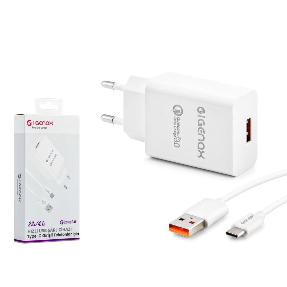 GENAX GNX008 TYPE-C - USB ŞARJ ADAPTÖRÜ SET 4.1A 22W BEYAZ