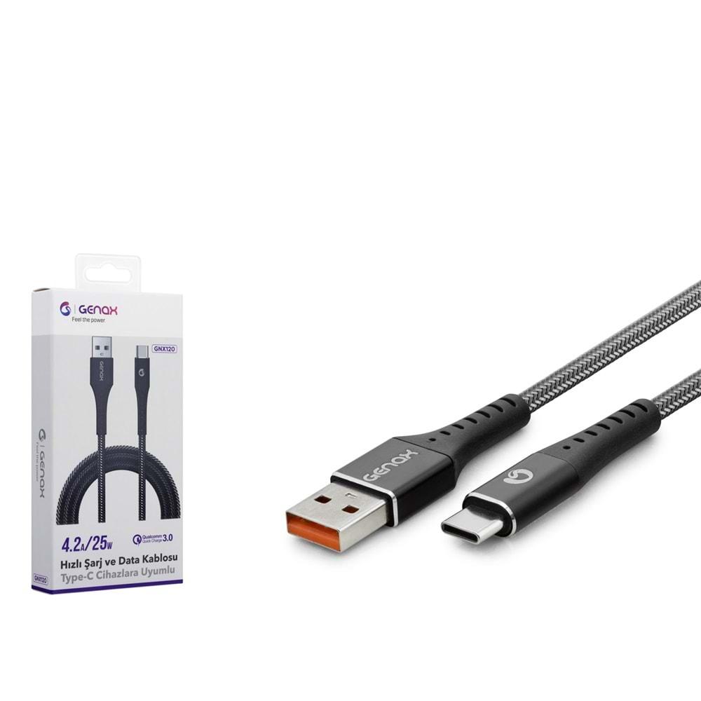 GENAX GNX120 TYPE-C (M) TO USB (M) KABLO HASIR 3.4A SİYAH