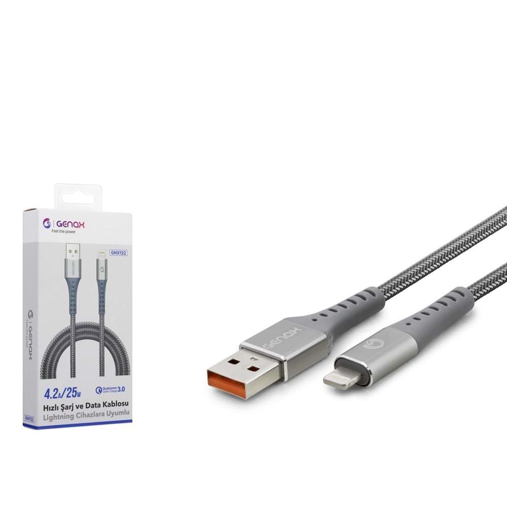 GENAX GNX122 LIGHTNING TO USB HASIR KABLO 3.4A GRİ 1MT