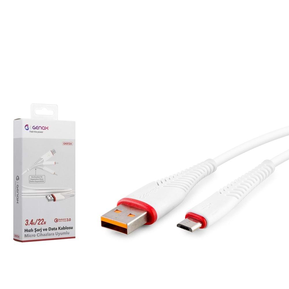 GENAX GNX124 MICRO USB TO USB BALIK KABLO 3.4A BEYAZ 1MT