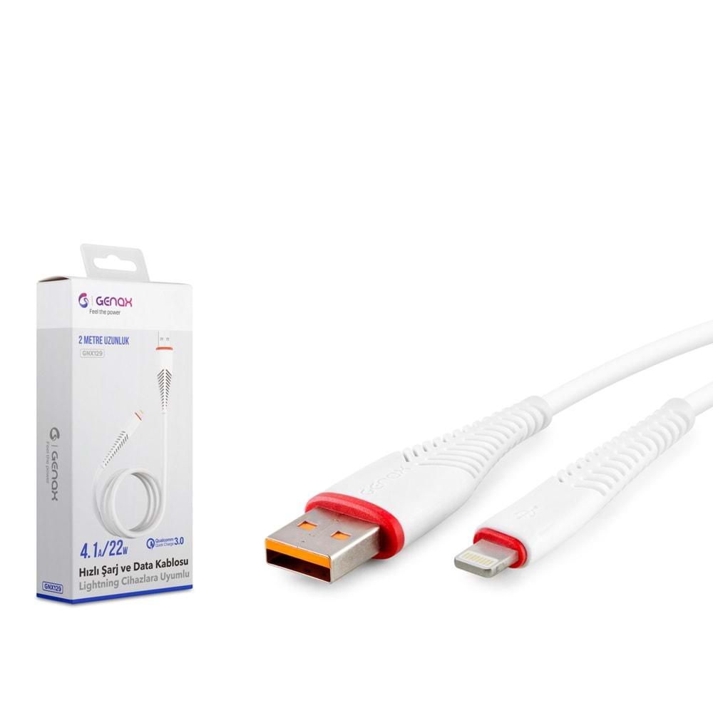 GENAX GNX129 LIGHNING TO USB BALIK KABLO 4.1A 22W BEYAZ 2MT