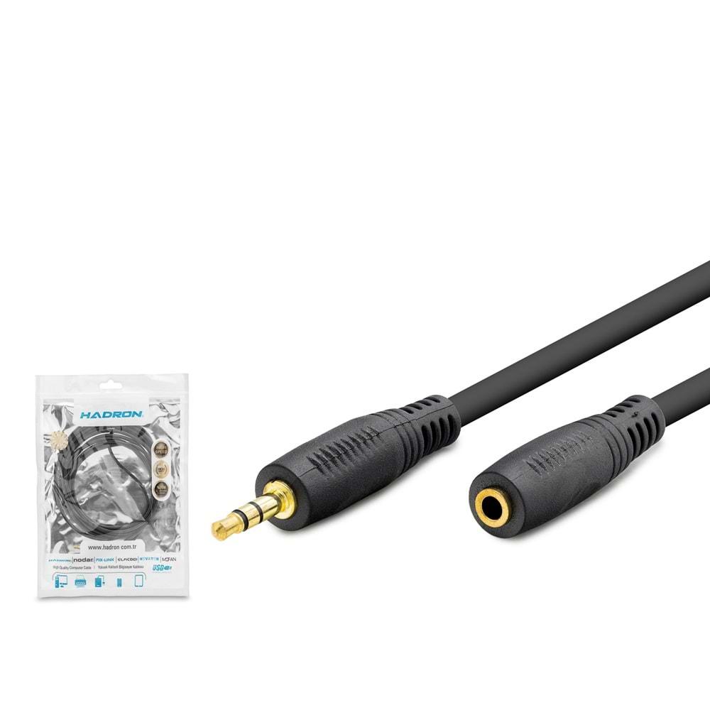 HADRON HDX1019 AUX3.5 (M) TO AUX3.5 (F) KABLO 2LINE GOLD SİYAH 3M