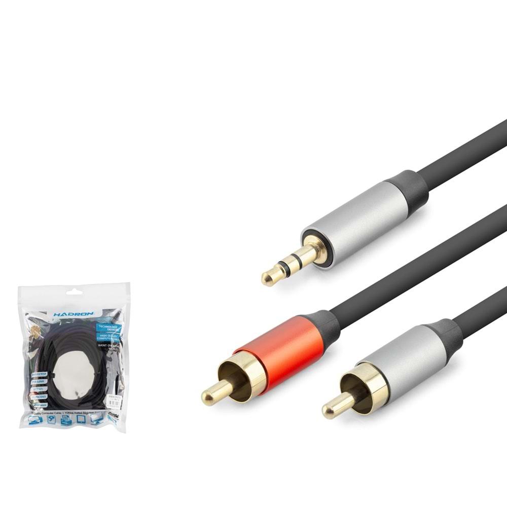 Hadron Hdx1076 3.5Mm To 2Rca Kablo 2Line Gold 10M Siyah