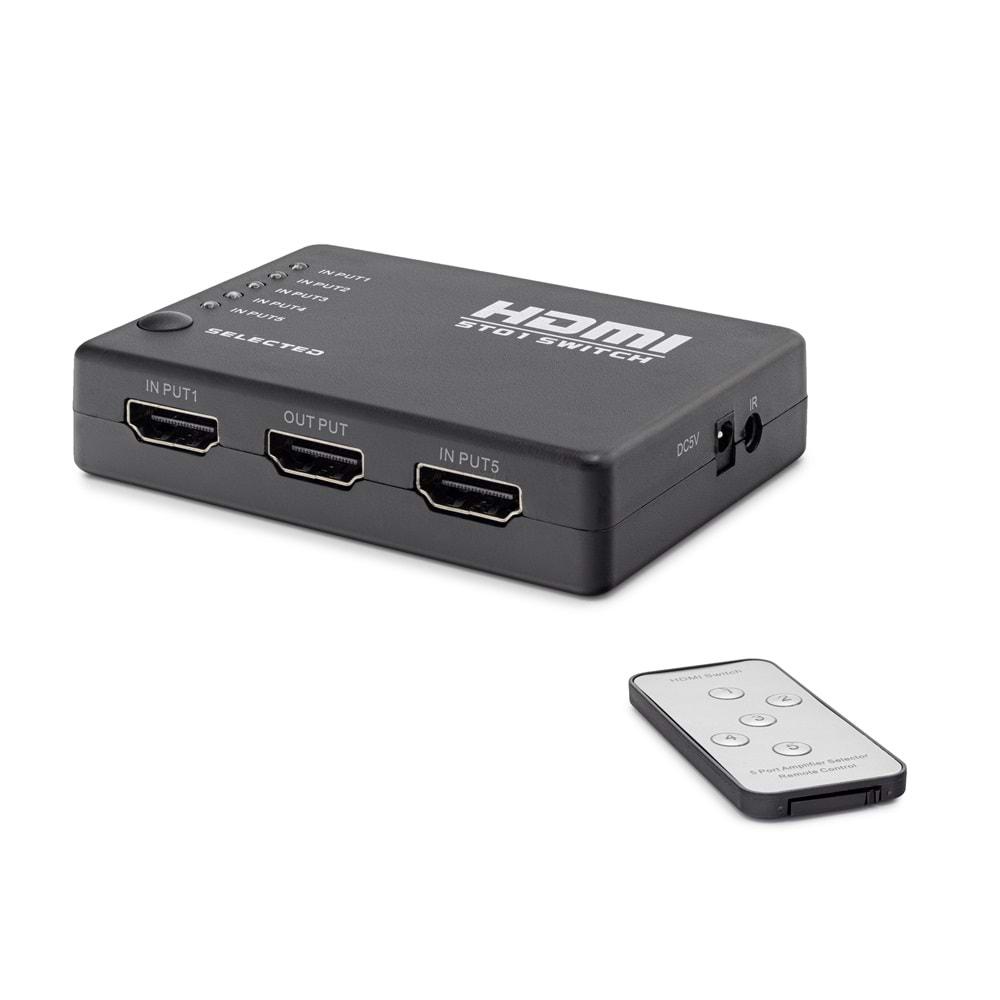 HADRON HDX1272 HDMI SWITCH 5GİRİŞ 1ÇIKIŞ KUMANDALI 5PORT