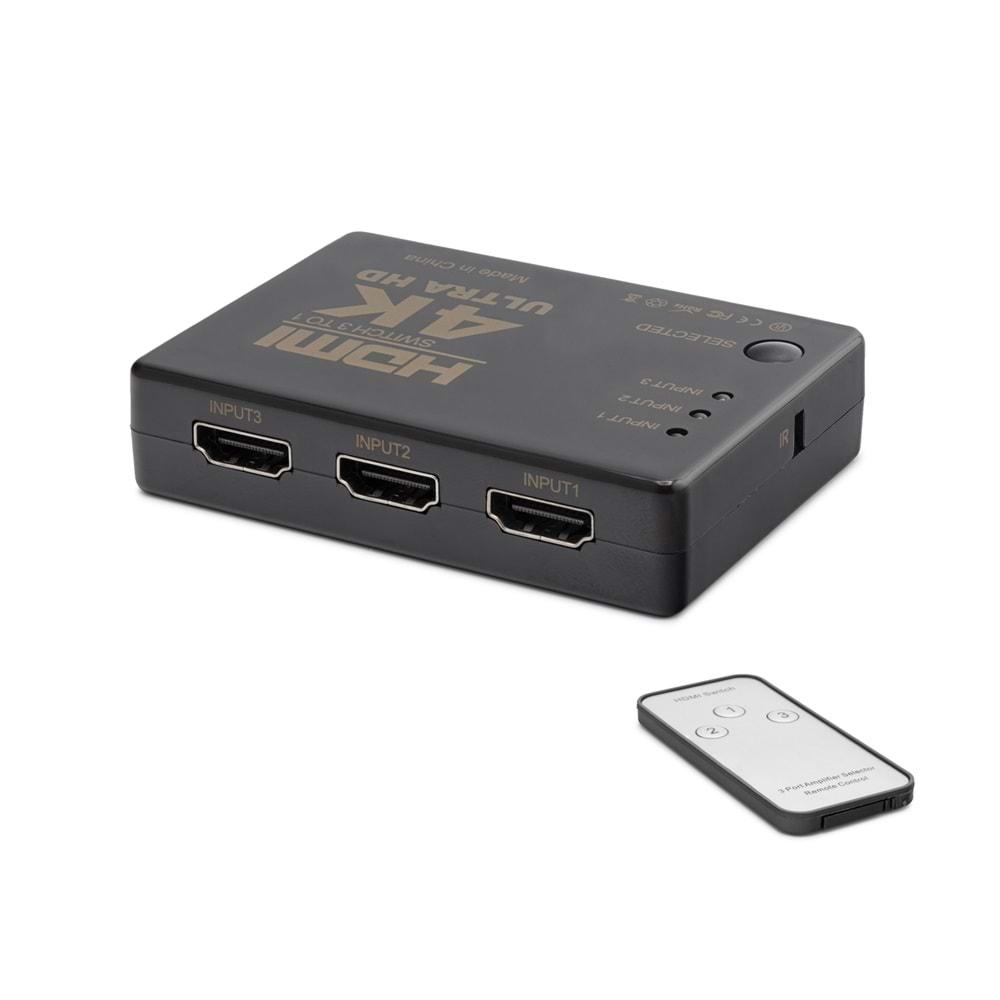 HADRON HDX1308 HDMI SWITCH 3GİRİŞ 1ÇIKIŞ 4K KUMANDALI 3PORT