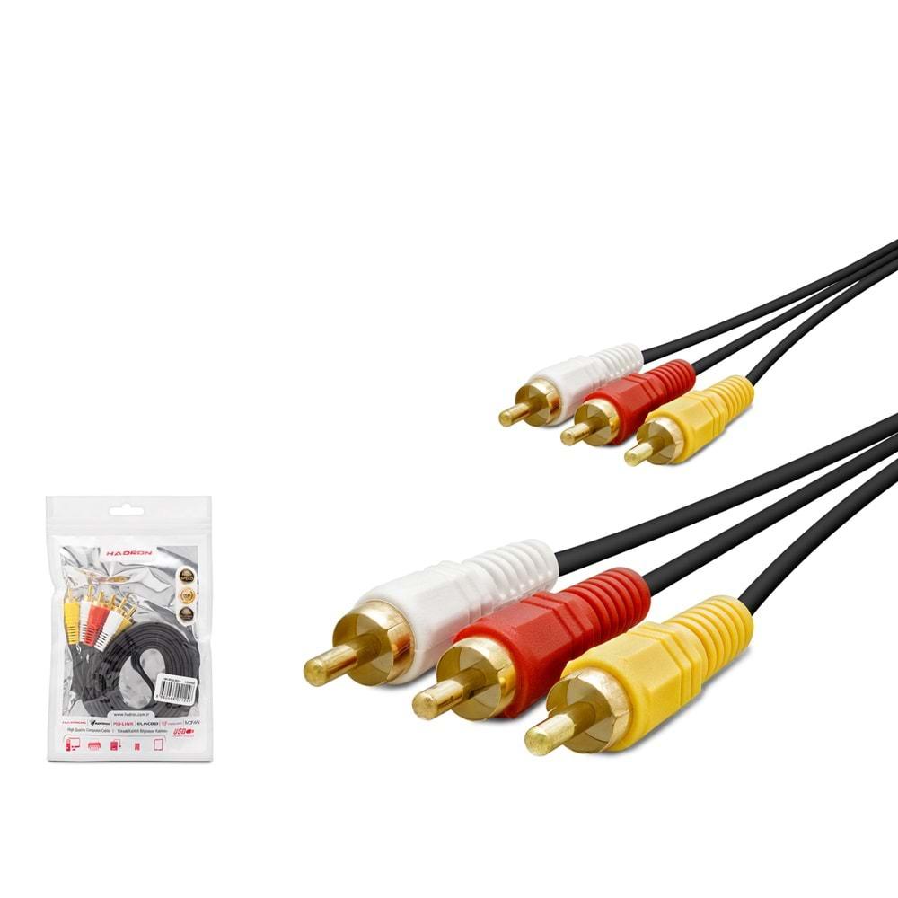 HADRON HDX5057 3RCA (M) TO 3RCA (M) KABLO GOLD SİYAH 10M