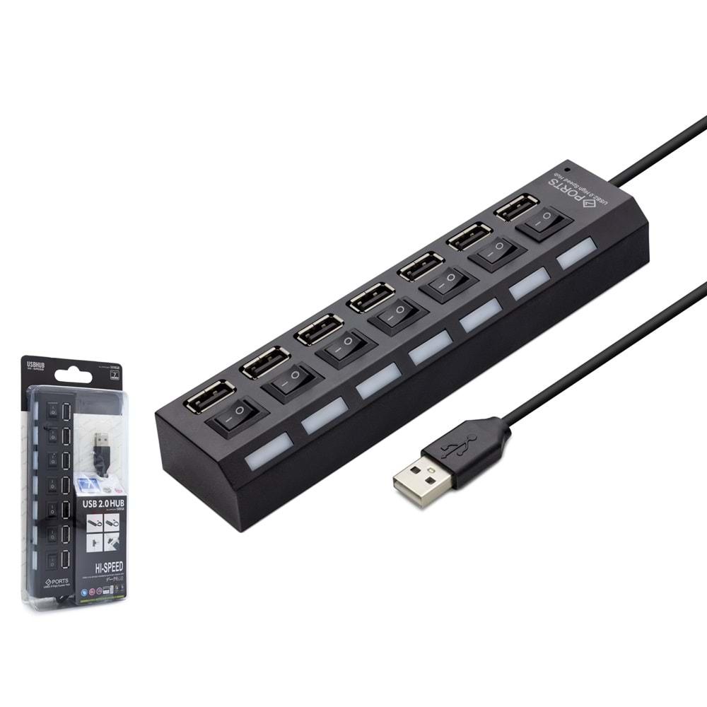 HADRON HDX7001 USB HUB 7PORT ANAHTARLI SİYAH