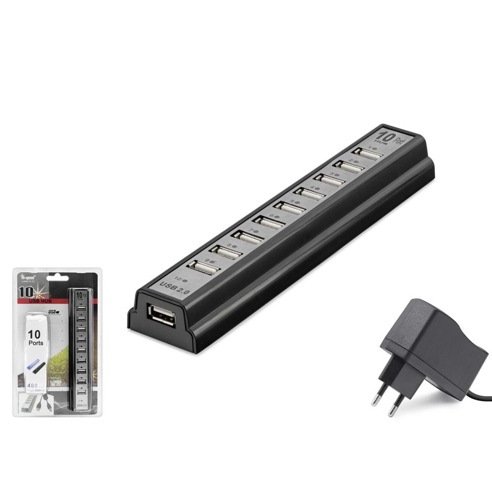 HADRON HDX7004 USB HUB 10PORT GÜÇ ADAPTÖRLÜ 480MBPS SİYAH