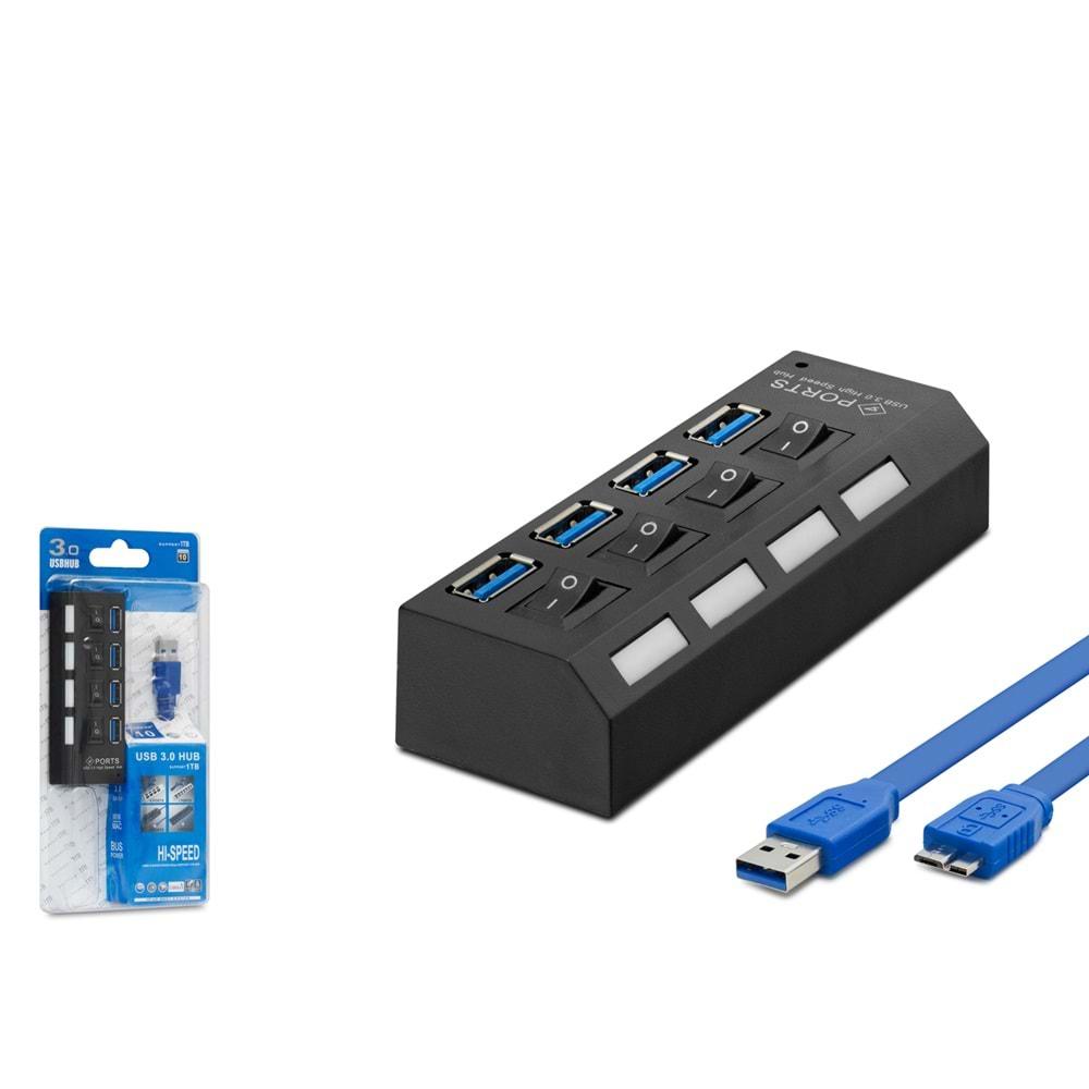 HADRON HDX7023 USB3.0 HUB 4PORT 4ANAHTARLI 1TB 50CM SİYAH