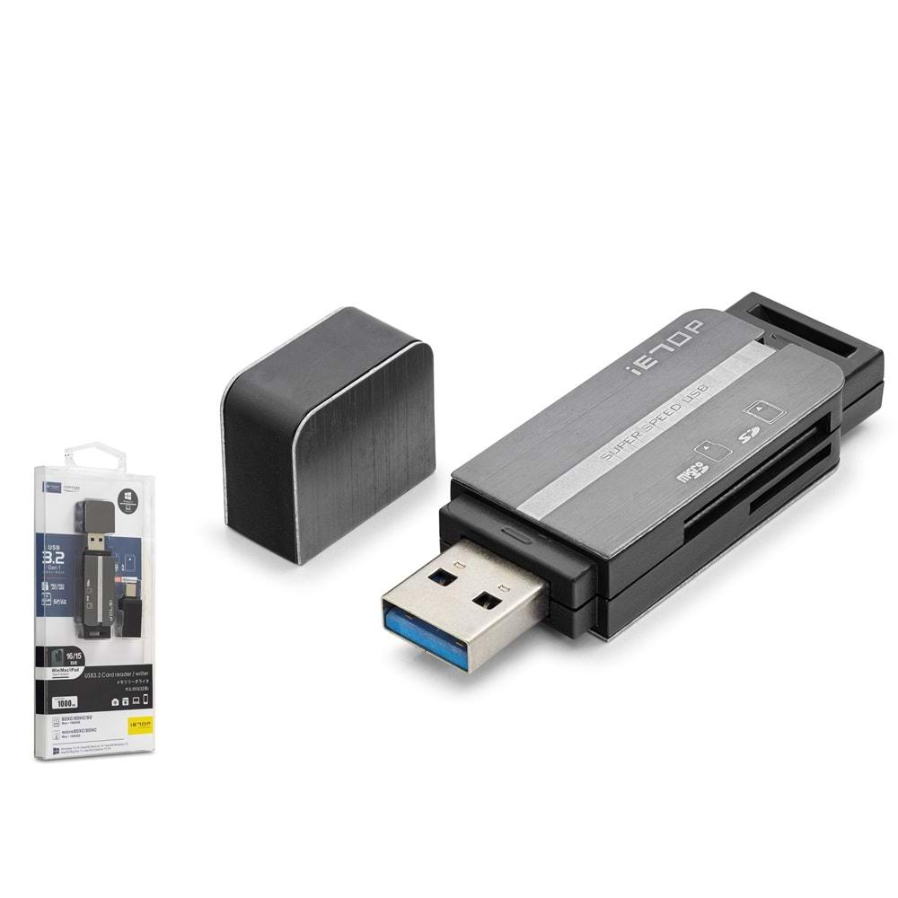 Hadron HDX7054 Kart Okuyucu 5Gbps USB 3.2 SD + microSD 2in1 USB-A/Type-C Çoklayıcı Gri