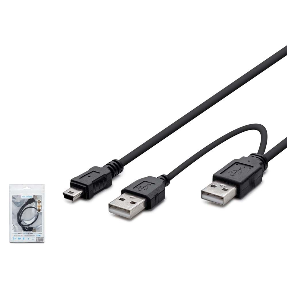 Hadron Hdx7529 Usb Mini V3/5Pin To 2*Usb Kablo 30Cm Siyah