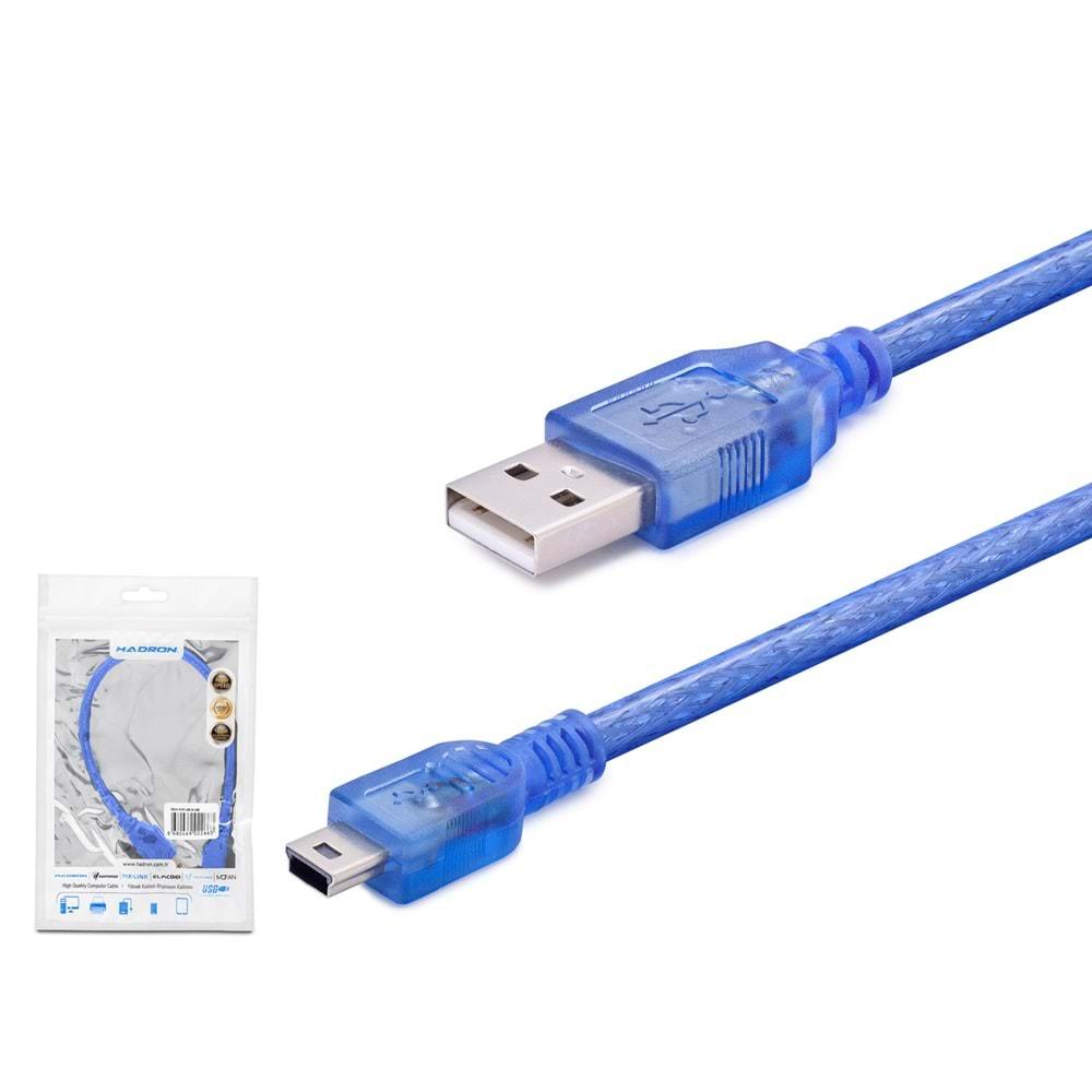 Hadron Hdx7548 Usb Mini V3/5Pin To Usb Kablo 30Cm Mavi Transparent