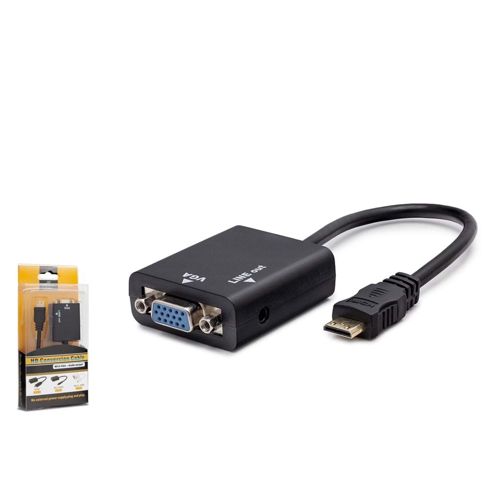 HADRON HDX7762 HDMI MİNİ TO VGA ÇEVİRİCİ ADAPTÖR SESLİ M/F SİYAH