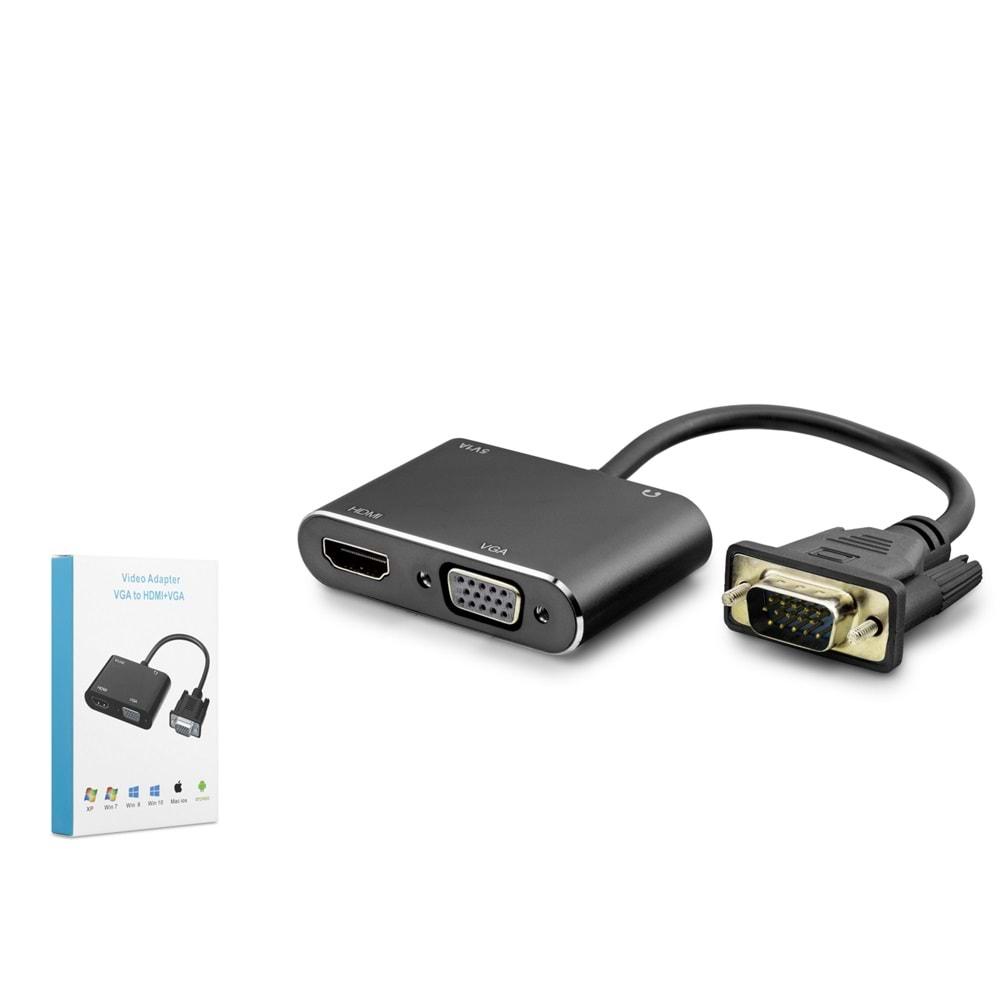 HADRON HDX7821 VGA (M) TO HDMI (F) + VGA (F) VIDEO ADAPTÖR 22CM SİYAH