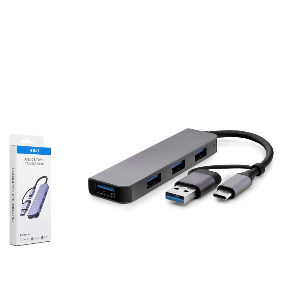 HADRON HDX7825 TYPE-C + USB3.0 4PORT USB3.0 HUB FÜME