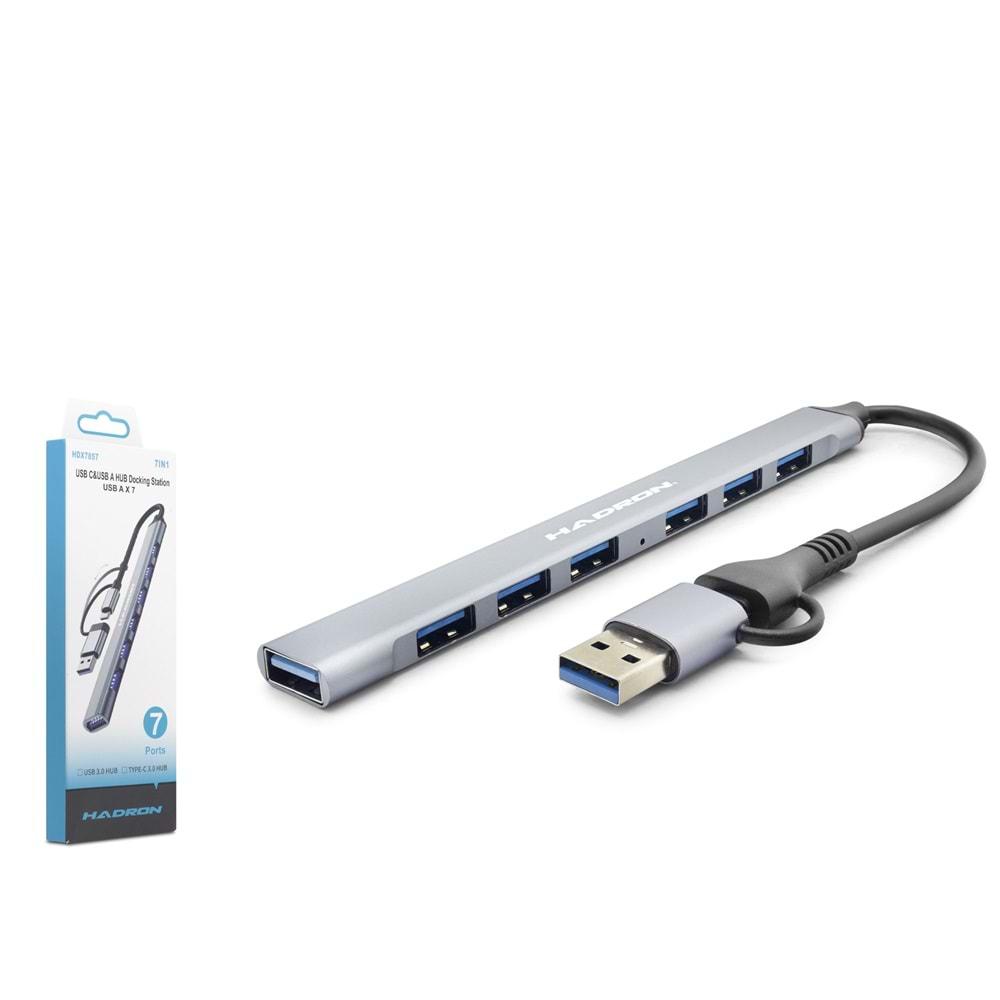 Hadron Hdx7857 Usb + Type-C Hub 7In1 1*Usb3.0 6*Usb2.0 Gri
