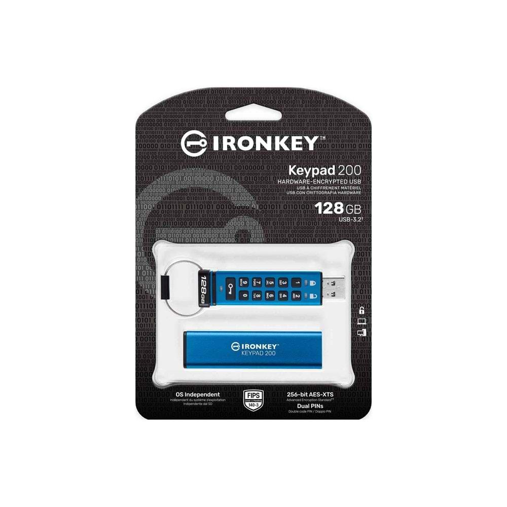 KINGSTON IRONKEY IKKP200-128GB USB FLASH BELLEK TUŞ TAKIMI 200 FIPS 140-3 AES-256 ŞİFRELİ