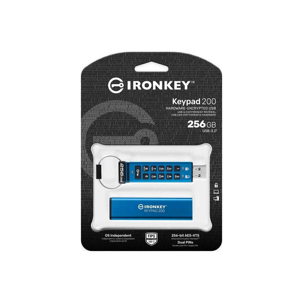 KINGSTON IRONKEY IKKP200-256GB USB FLASH BELLEK TUŞ TAKIMI 200 FIPS 140-3 AES-256 ŞİFRELİ