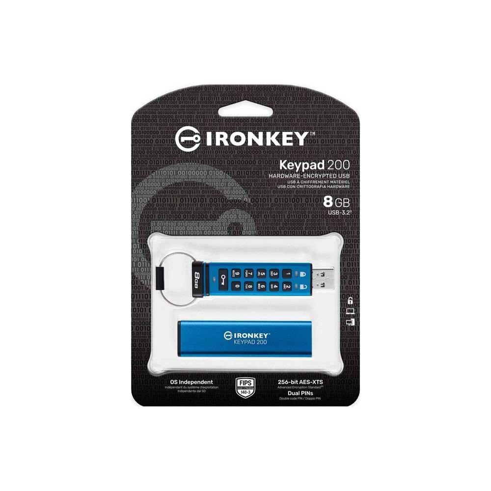 KINGSTON IRONKEY IKKP200-8GB USB FLASH BELLEK TUŞ TAKIMI 200 FIPS 140-3 AES-256 ŞİFRELİ