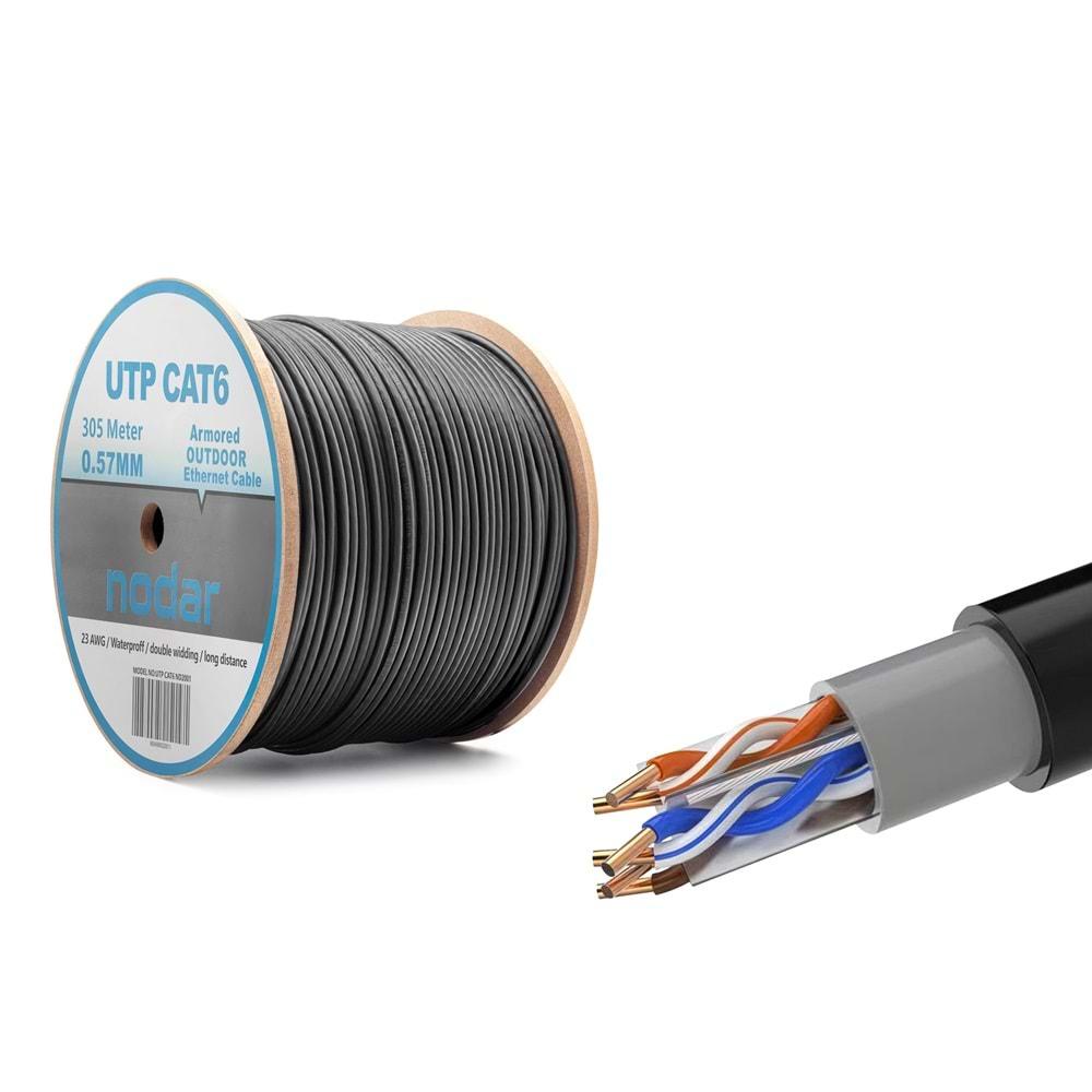 Nodar Nd2001 Utp Cat6 Dışmekan Kablo 23Awg Çift Pvc 4P* 1/0.57Mm Cca 305M Siyah