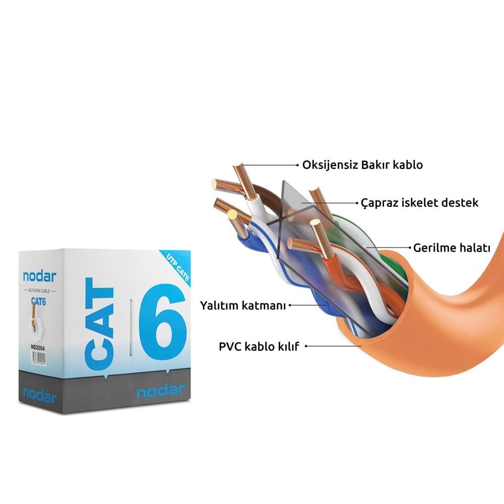 Nodar Nd2004 Utp Cat6 İçmekan Kablo 24Awg 4P*0.50Mm Cca OD:6.0 305M Turuncu