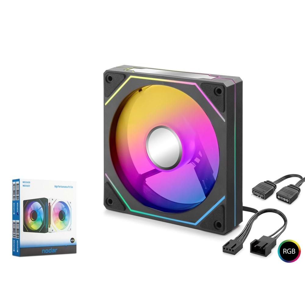 Nodar Nd2650 Kasa Fanı 4Pro İç ve Dış Parıltı Rgb 12Cm Siyah