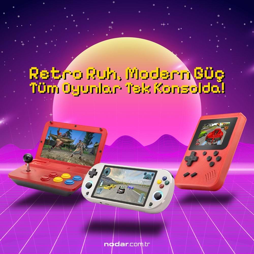 Nodar Nd757 M22 Pro Retro El Konsolu – 5'' Ekran, Çift Çekirdek, 128GB, RGB Işıklı Gamepad