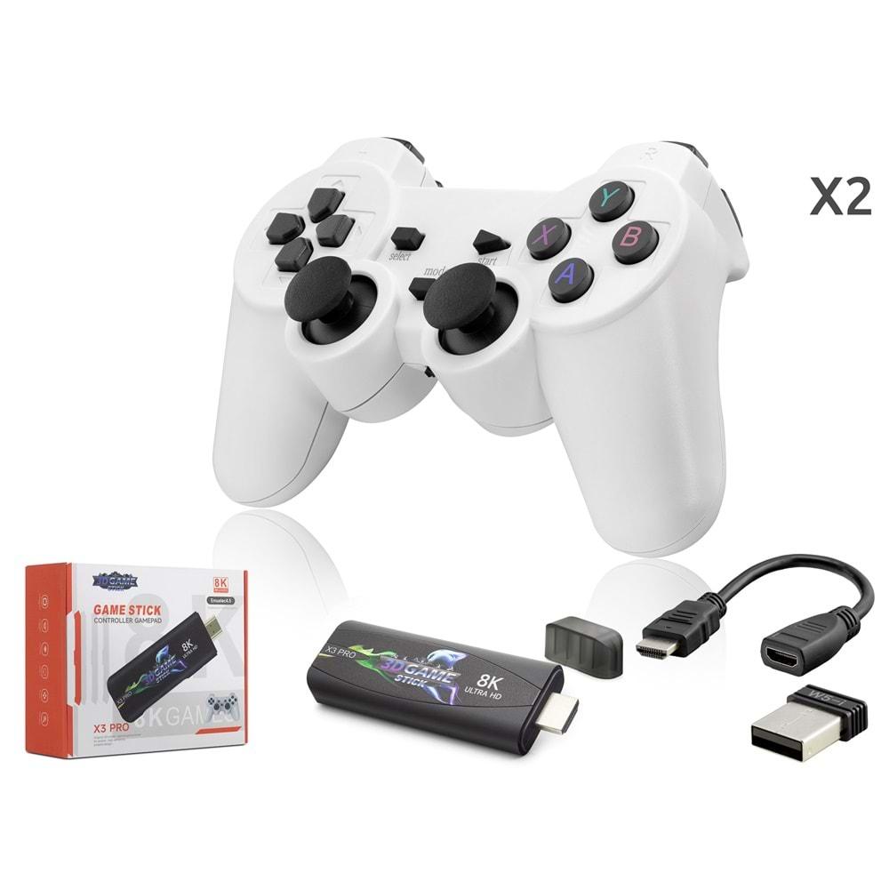 Nodar Nd767 X3 Pro Retro Game Stick Konsol HDMI 64GB Destekli 2.4G Kablosuz Oyun Konsolu Beyaz