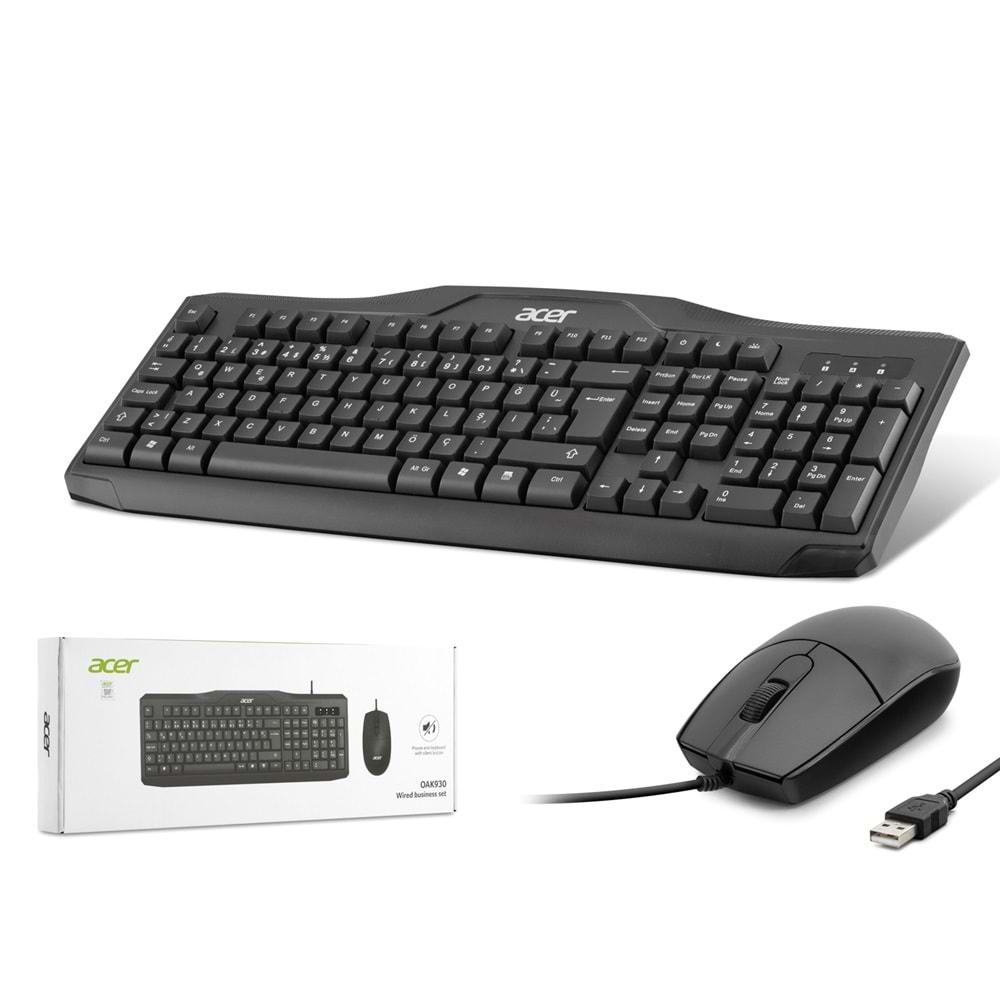 ACER OAK-930 KABLOLU SESSİZ TUŞLU KLAVYE MOUSE SET SİYAH (KLAVYE 1,40 CM-MOUSE 1,60 CM KABLO)