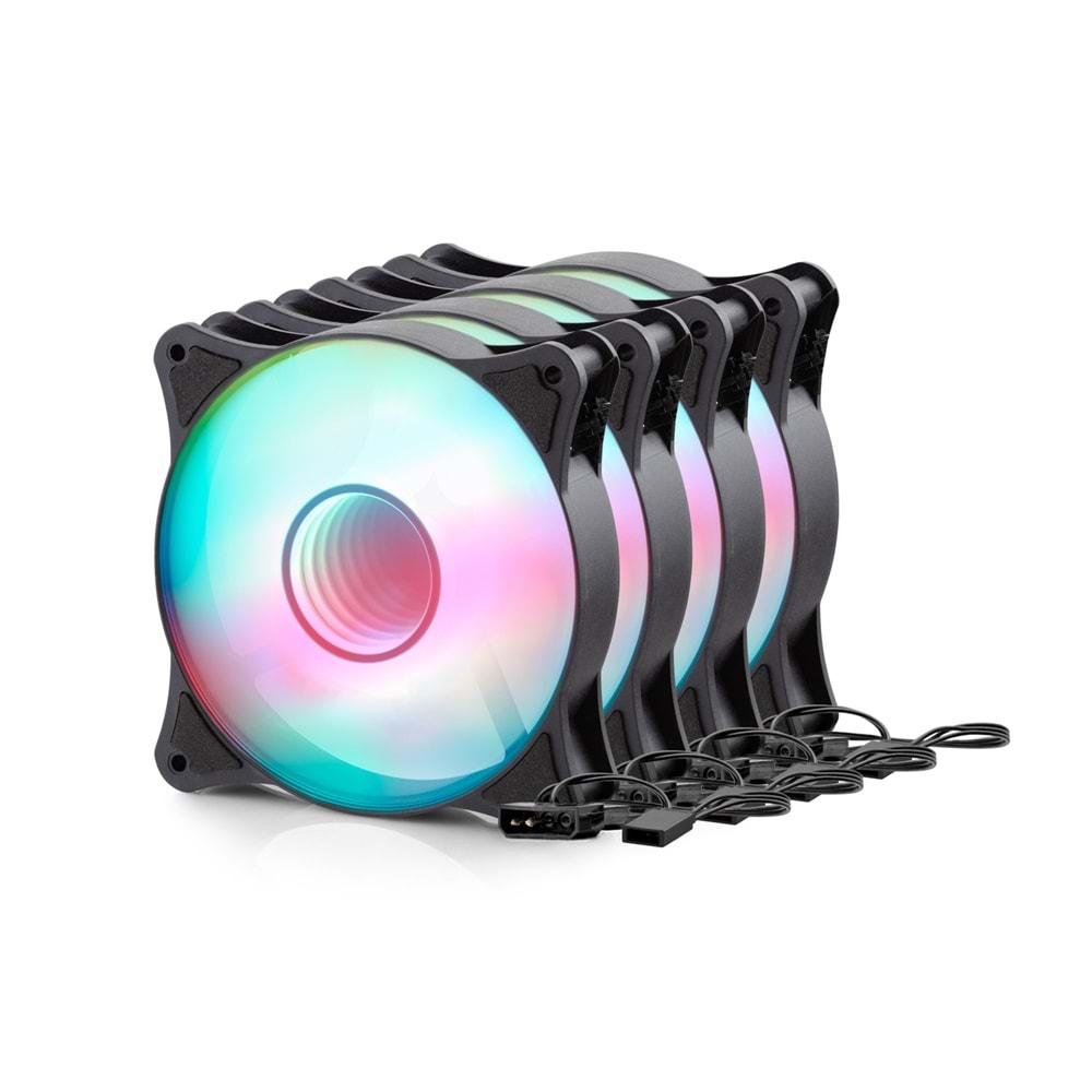 REVENGE RV700A KASA FANI RGB 12CM INFINITE AYNALI DÖNEN MODLU SİYAH 4LÜ SET