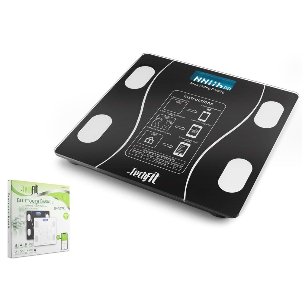 Techfit Tf1075 Dijital Baskül Bluetooth Özellikli Hassas Ölçüm Cam Siyah