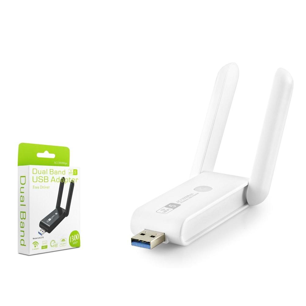 Pix-Link Uac27Db Usb Wifi Adaptör Ac650 2.4Ghz & 5Ghz Rtl8812Bu Wifi5 Beyaz