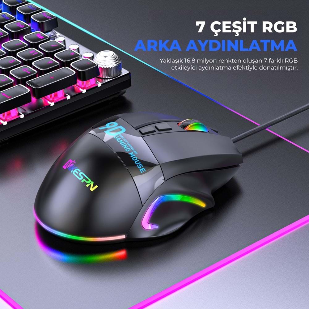 Mkespn X10 Gaming Mouse Kablolu 12800 Dpi 9 Tuş Makro 1000Hz Rgb Oyuncu Mouse Siyah