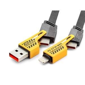Hadron Hdx1401 Type-C + Usb To Type-C 65W + Lightning 27W Kablo 4In1 1M Gri