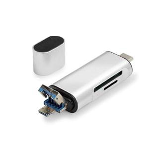 Hadron HDX7053 Type-C OTG Kart Okuyucu | microSD + SD Destekli | 480Mbps Gri