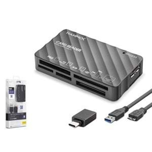 Hadron HDX7064 Kart Okuyucu 5Gbps USB 3.1 CF + SD + microSD + MS + XD 6 Slot Çoklu Card Reader Siyah