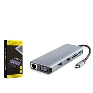 HADRON HDX7829 TYPE-C TO PD + 2HDMI + 3USB3.0 +USB2.0 + LAN + SD +TF + AUIDO + VGA + 12IN1 30HZ*2 FÜME