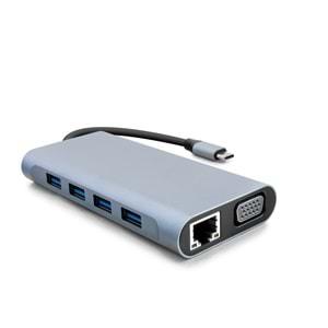 HADRON HDX7830 TYPE-C TO PD + HDMI + 4USB3.0 + LAN + SD + TF + AUIDO + VGA 11IN1 30HZ FÜME