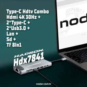 Hadron Hdx7841 Type-C Hdtv Combo Hdmi 4K 30Hz + 2*Type-C + 2*Usb3.0 + Lan + Sd + Tf 8In1 Gri
