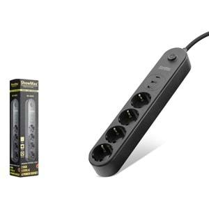 Showmax Sh4625 Termal Akım Korumalı Uzatma Kablosu 4*Priz + 2*Usb + Type-C + Anahtar 2M Siyah