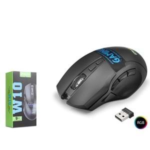 Mkespn W10 Gaming Mouse Kablosuz Dual Mod 2400 Dpi 9 Tuş 500Hz Rgb Ergonomik Oyuncu Mouse Siyah