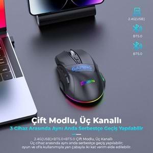 Mkespn W10 Gaming Mouse Kablosuz Dual Mod 2400 Dpi 9 Tuş 500Hz Rgb Ergonomik Oyuncu Mouse Siyah