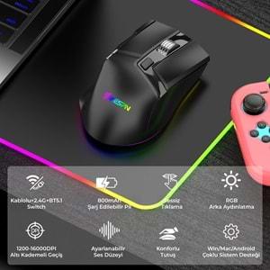 Mkespn W13 Gaming Mouse Bluetooth Kablosuz + Kablolu 10000 Dpi 10 Tuş Rgb Oyuncu Mouse Siyah