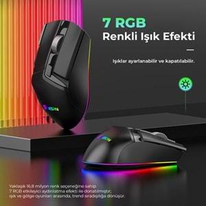 Mkespn W13 Gaming Mouse Bluetooth Kablosuz + Kablolu 10000 Dpi 10 Tuş Rgb Oyuncu Mouse Siyah