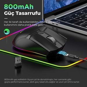 Mkespn W13 Gaming Mouse Bluetooth Kablosuz + Kablolu 10000 Dpi 10 Tuş Rgb Oyuncu Mouse Siyah