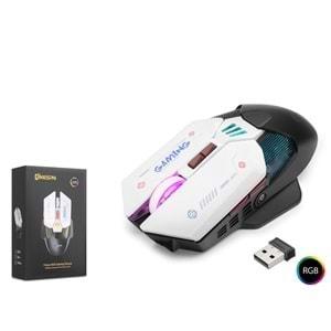 Mkespn W19 Gaming Mouse Kablosuz + Kablolu 10000 Dpi 7 Tuş Makro 1000Hz Rgb Oyuncu Mouse Siyah-Beyaz